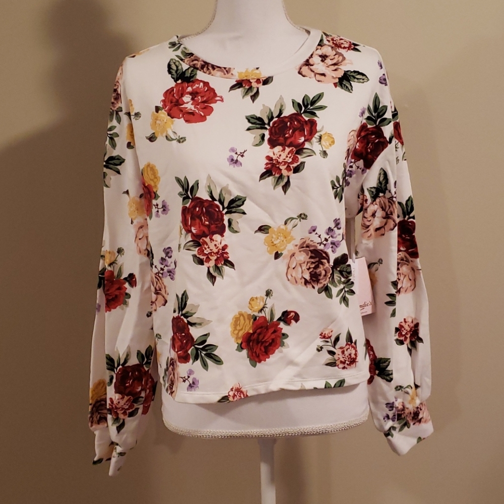 Floral Balloon Sleeve Sweatshirt - Juniors